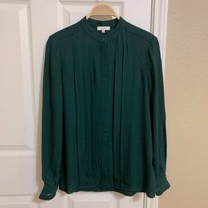 Reiss Nicole Pleat Front Blouse, XS, Dark Green